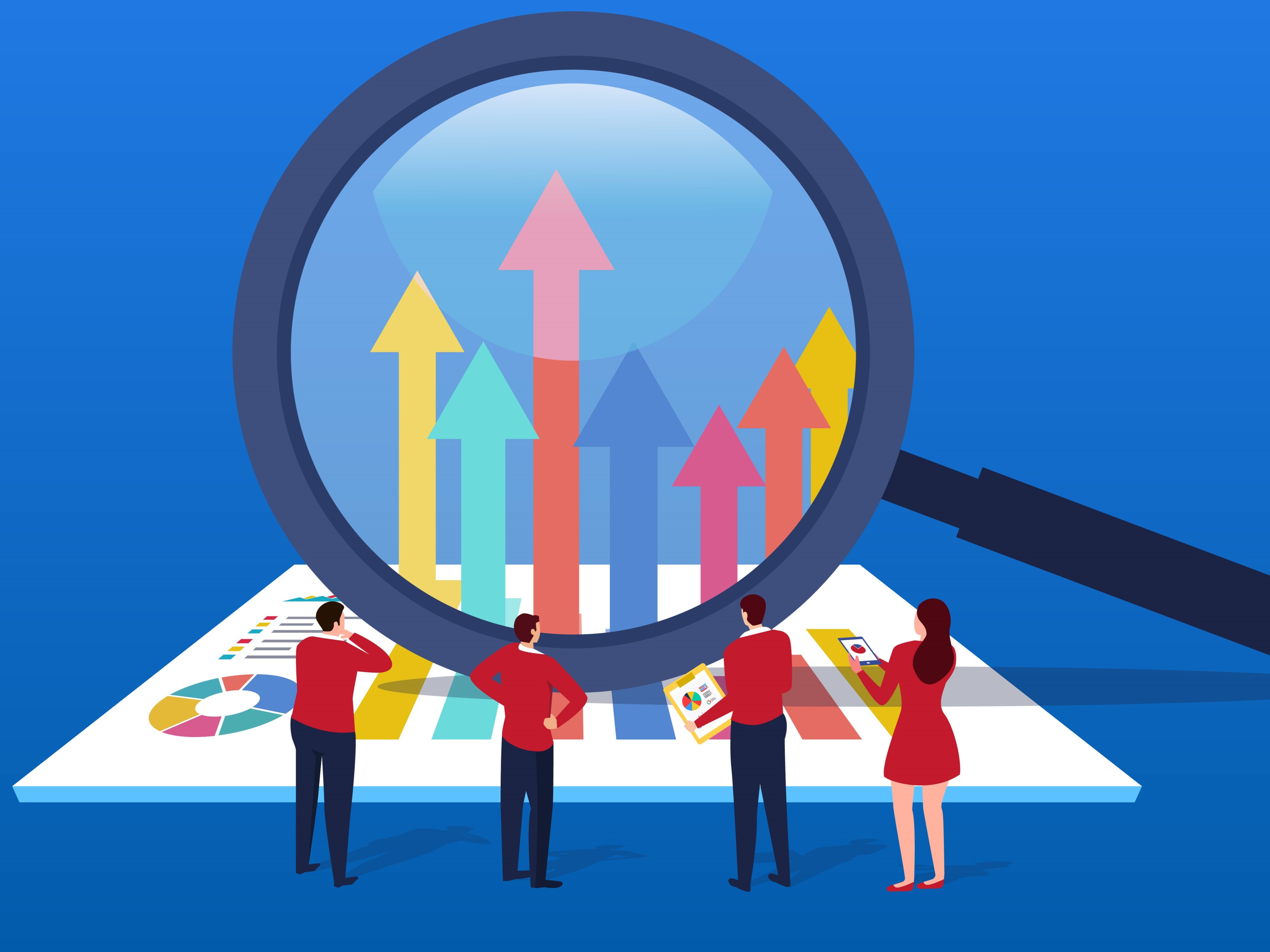 Illustration of business leaders using data to make decisions