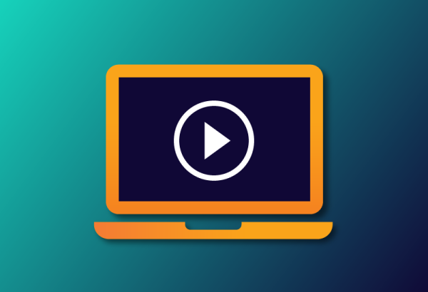 Illustration of laptop with play button on screen